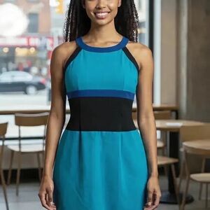 Calvin Klein Teal and Black Midi Dress